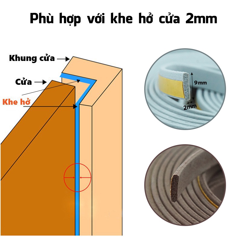 Ron gioăng cao su 2mm dán khung che khe hở chống ồn làm kín viền cửa giảm chấn ngăn bụi thoát hơi máy lạnh cách âm Zaba