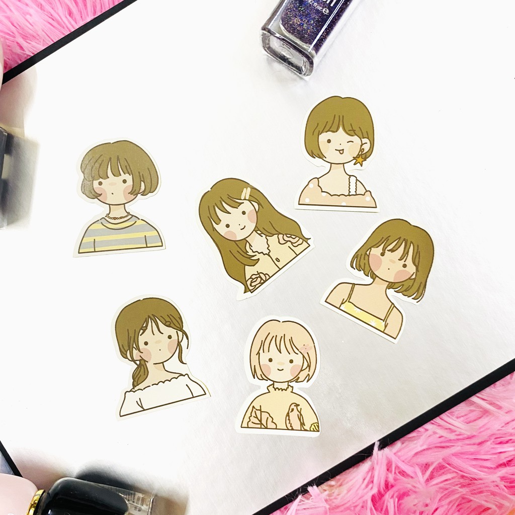 Bộ 40 sticker cute girl, cô gái dễ thương phong cách hàn quốc dán trang trí sổ, laptop, máy tính bỏ túi,...