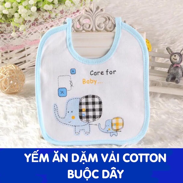 Set 2 Yếm Ăn Dặm Vải Cotton hình voi buộc dây Cho Bé HÀNG LOẠI 1