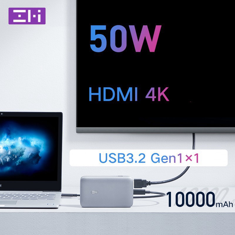 Sạc dự phòng kiêm HUB ZMI QB816 USB-C 1000MAH sạc nhanh 65W