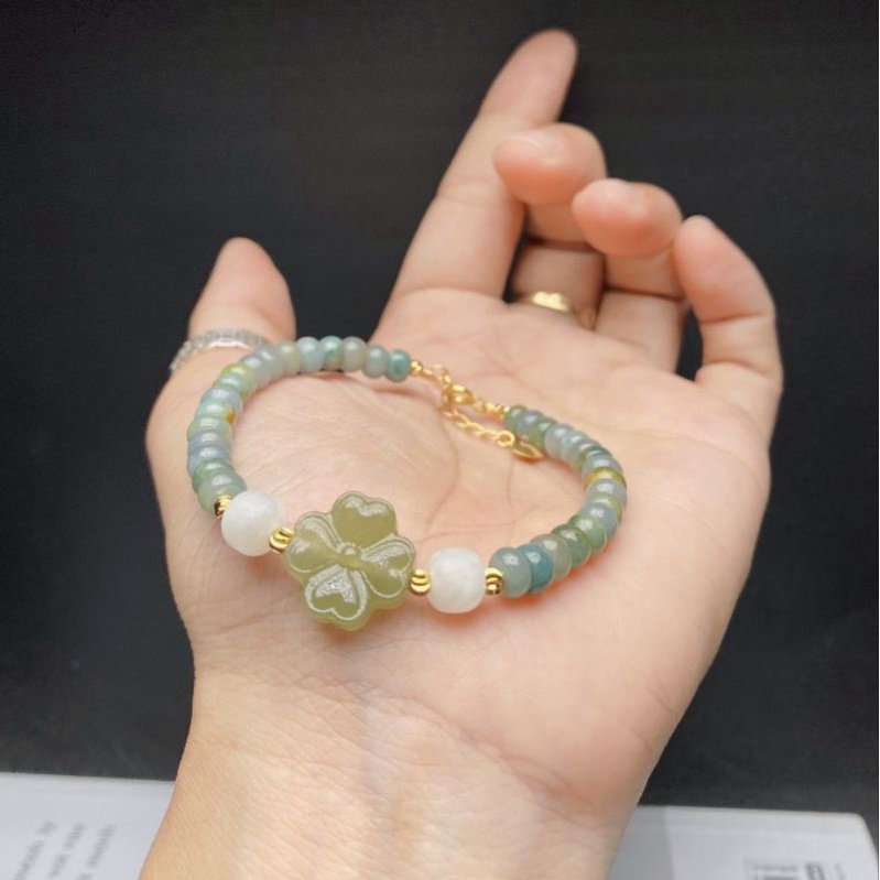 Vòng tay ngọc'cẩm'thạch lam và cỏ bốn lá ngọc'hòa điền