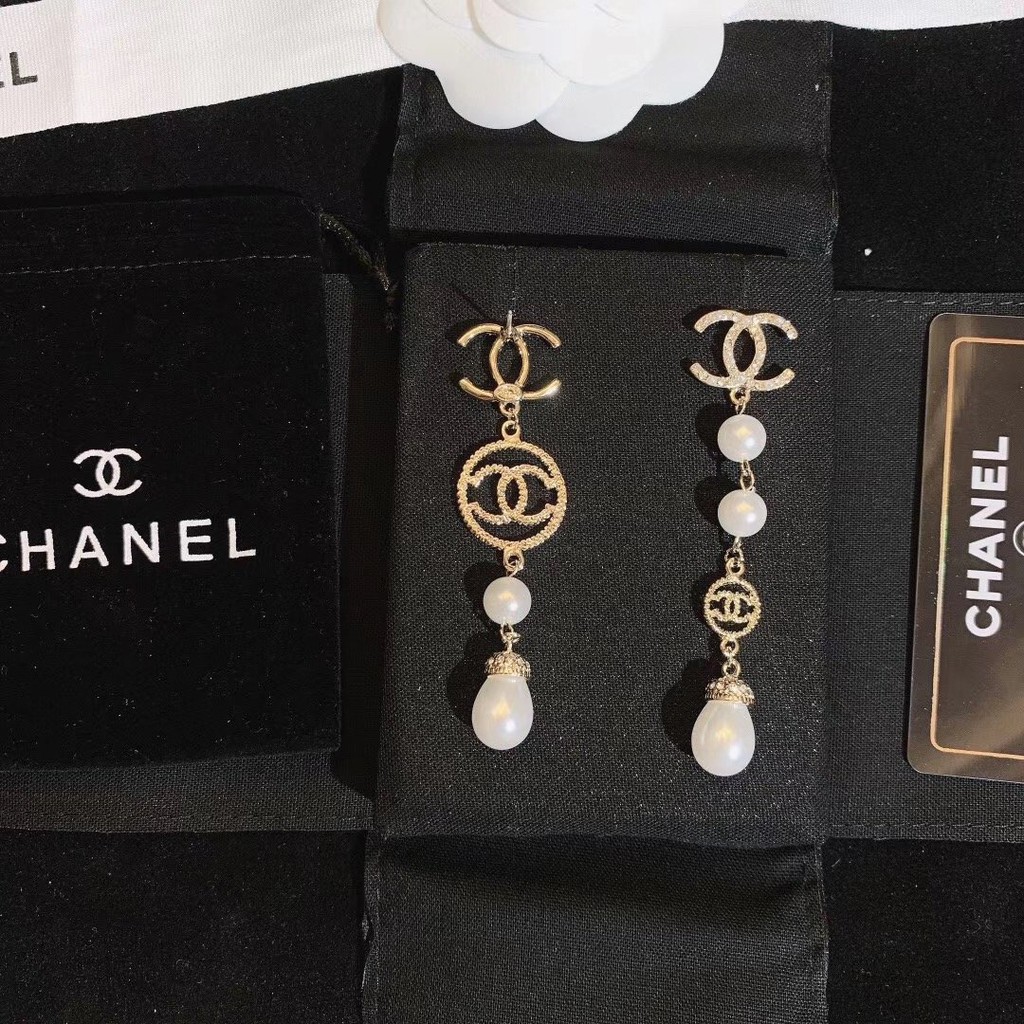 Khuyên tai mạ bạc 925 mặt hình chữ C đính ngọc trai nhân tạo kiểu dáng sang trọng