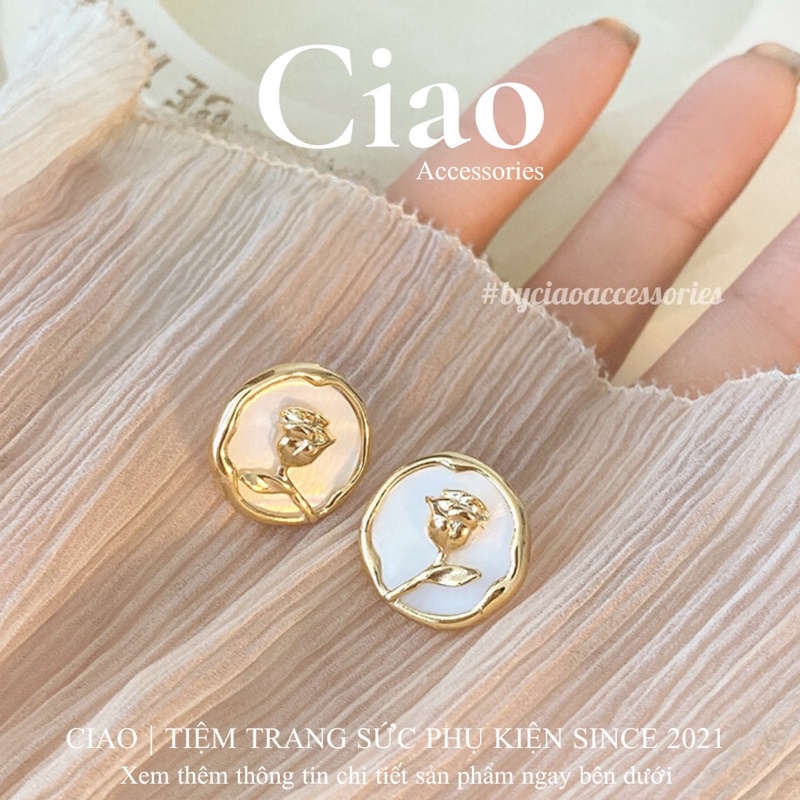 [HOẢ TỐC 1H] Khuyên tai/ Bông tai mạ bạc S925 thiết kế hoa hồng sang trọng Marriot Ciao