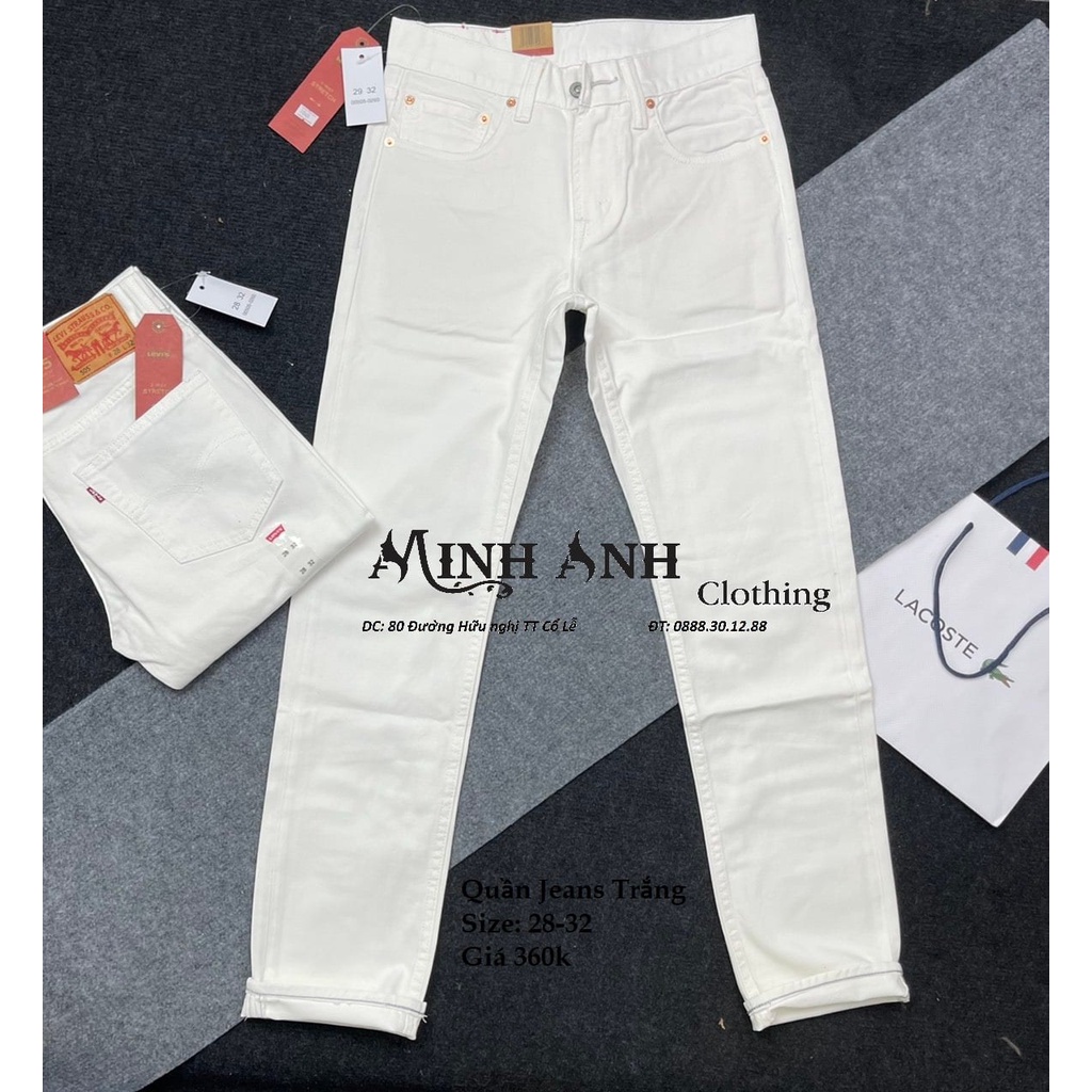Quần jeans trắng trơn, quần bò nam trắng, xanh đậm trơn fom đẹp vừa dáng skinny 505