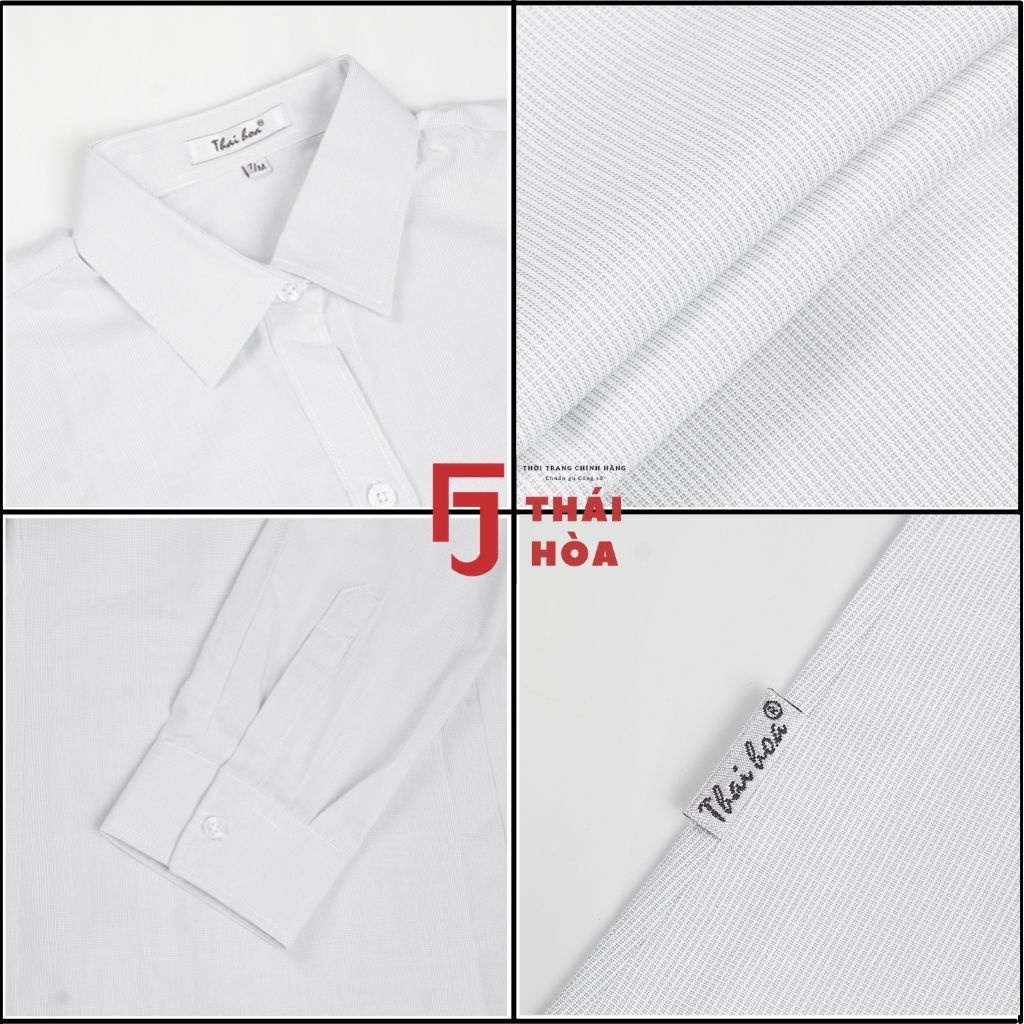 Áo sơ mi nữ công sở trắng cao cấp dài tay đẹp kẻ tăm caro chìm cotton Thái Hòa 631-30-01