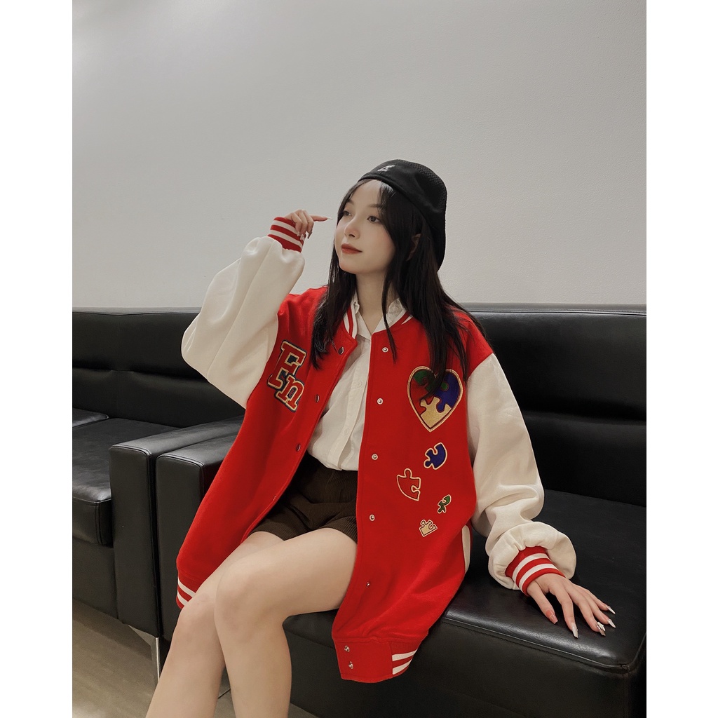 Áo khoác Bomber nữ HEART PIECES 2 màu form rộng thiết kế độc lạ bao đẹp tpp357 hàng mới