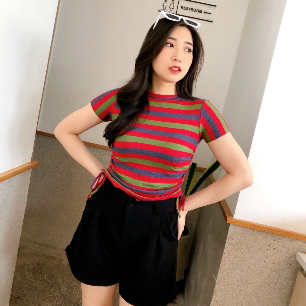 Áo thun kiểu nữ gợi cảm tay ngắn rút dây 2 bên, áo thun croptop Hàn Quốc