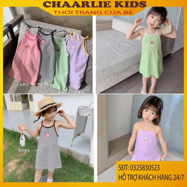 Váy 2 Dây Cho Bé Gái, Váy Hai Dây Sành Điệu Chất Liệu Thun Lạnh Cho Bé Từ 7Kg Đến 28Kg Chaarlie Kids