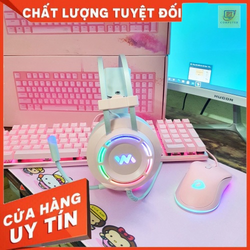 Tai nghe hồng , Tai Nghe chụp tai gaming Wangming 9800s Pink (Màu Hồng) Âm Thanh 7.1 USB LED - PK MÁY TÍNH