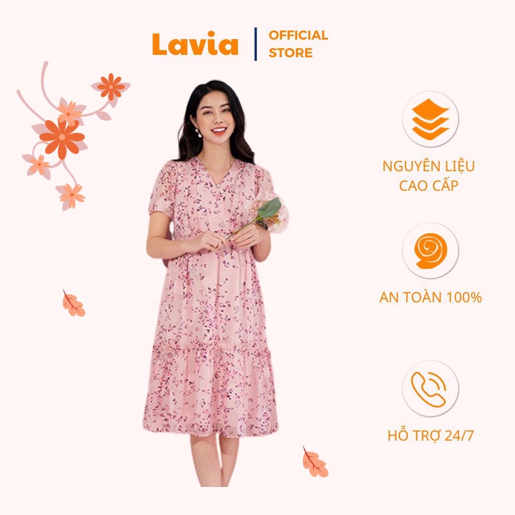 Váy bầu mùa hè Lavia công sở dáng xinh thanh lịch, đầm bầu họa tiết hoa nhí trẻ trung, mặc đi làm, đi chơi đều đẹp