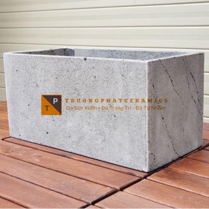Chậu đá chữ nhật kích thước 10x20x10 trồng cây - chất liệu đá ong xám