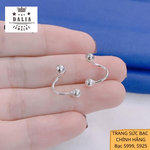 Bông tai bạc ý DaLiA Jewelry dạng xoắn chốt vặn đường cong thu hút, chữ S hai đầu bi tròn