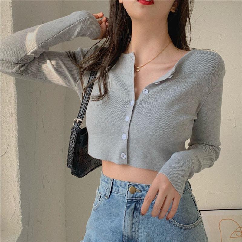 Áo Mỏng Dáng Ngắn Tay Dài Màu Trơn Thời Trang Xuân Thu Cho Nữ