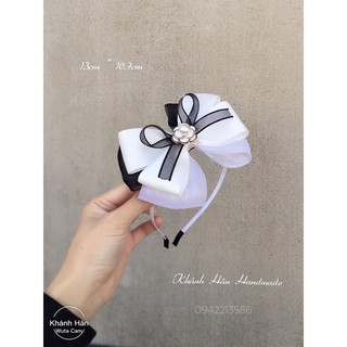 Cài tóc nơ trắng mix đen gắn hoa size 13cm * 10,7cm cho bé gái ( ảnh thật )