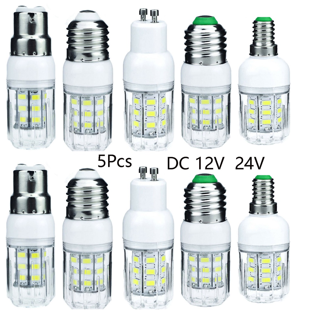 Set 5 Bóng Đèn Bắp 7W E27 E12 E26 E14 G9 B22 LED 5730 SMD DC 12V 24V Ánh Sáng Trắng Ấm