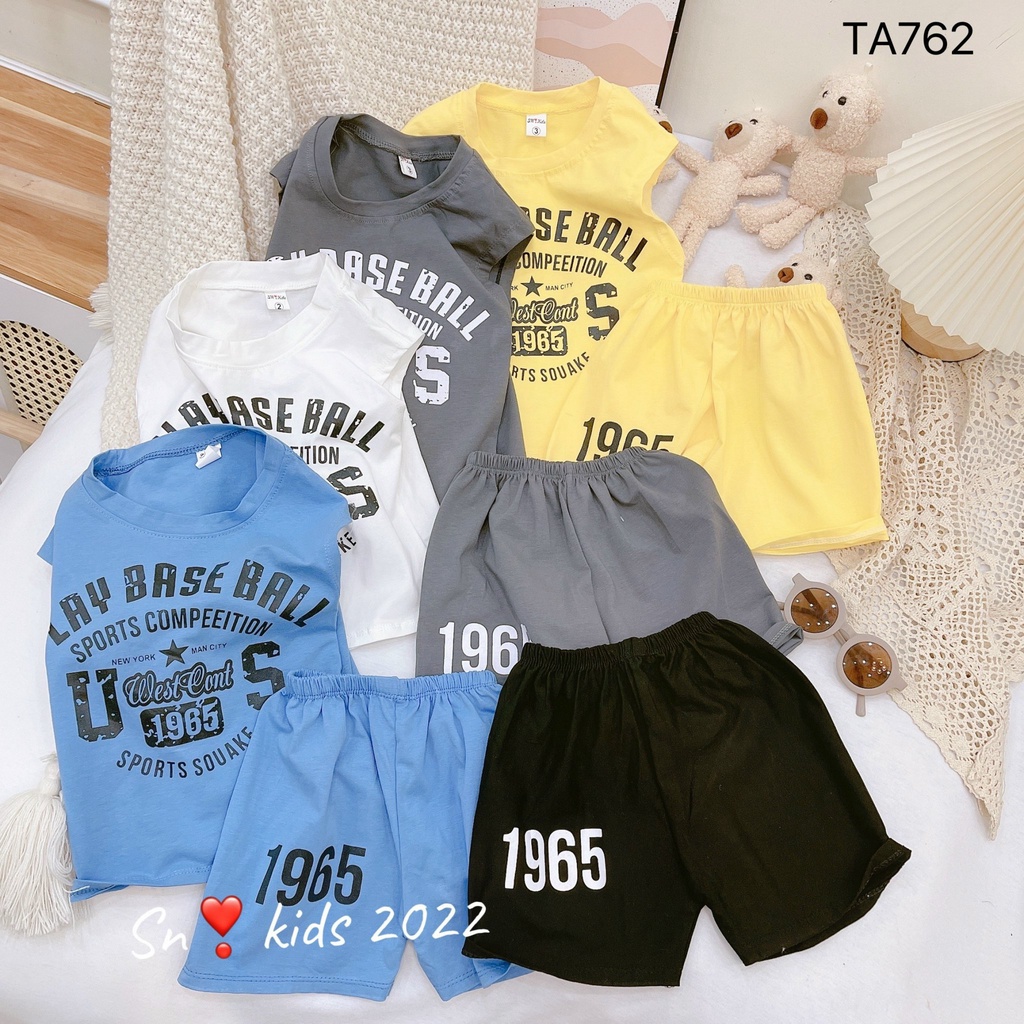Bộ sát nách, bộ ba lỗ bé trai 1965 PLAY BASE BALL năng động, chất thun cotton mềm mát size từ 22 đến 35 kg