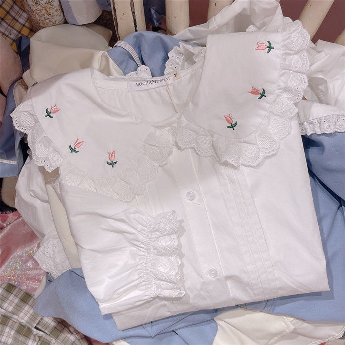 Sơ Mi Nữ Cổ Bèo Thêu Hoa Mới