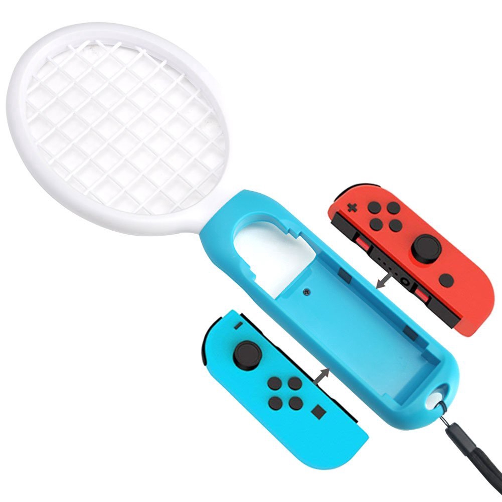 Nintend Switch Joy-con ABS Tennis Racket Handle Holder for NS Tennis ACES Game Player with 2 Analog Caps