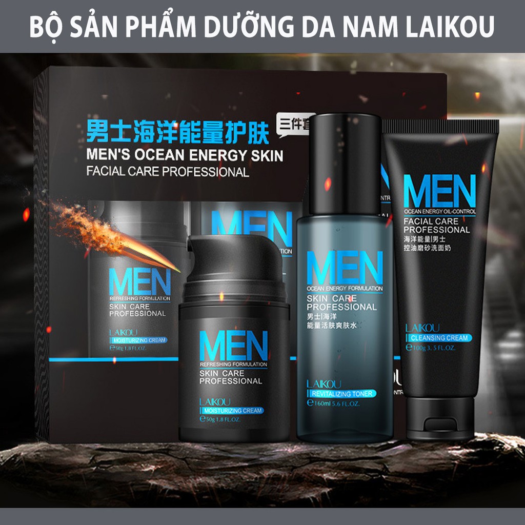 BỘ SẢN PHẨM LAIKOU Chăm Sóc Da Mặt Cho Nam 50g Kem Dưỡng Ẩm + 100g Sữa Rửa Mặt + Bộ Dưỡng Da Kiểm Soát Dầu Toner 160ml