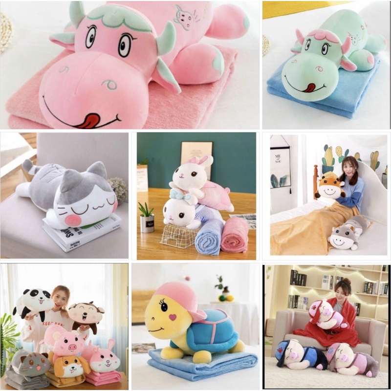 Bộ chăn gối 2 trong 1 hình thú đáng yêu