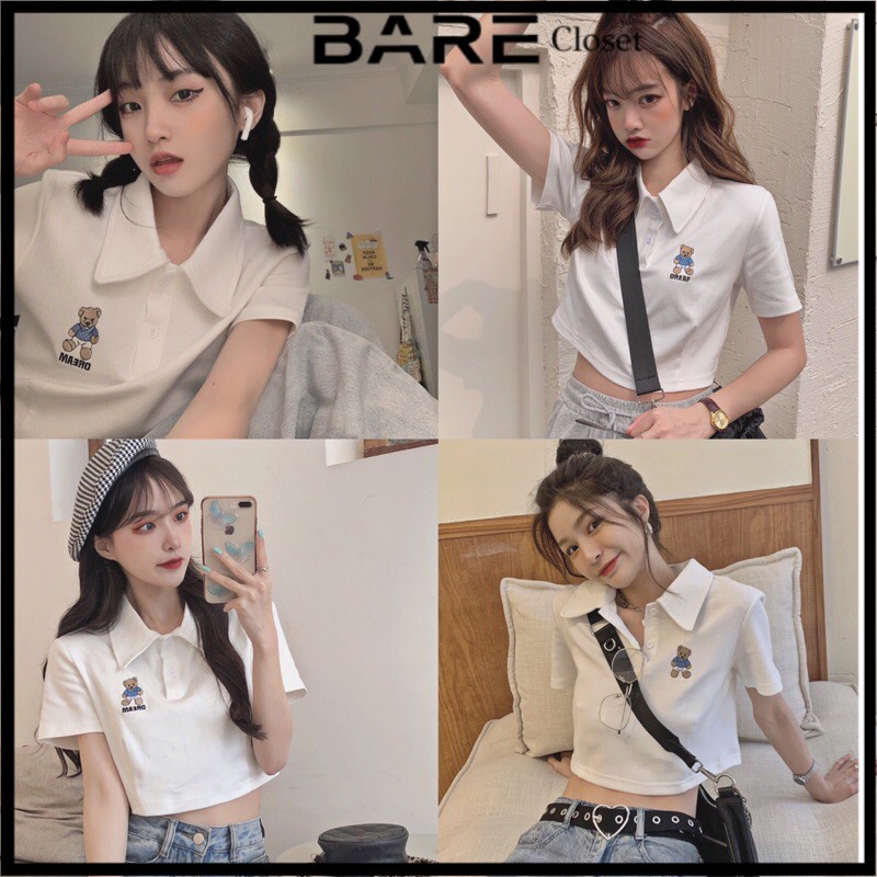 Áo thun polo thêu gấu ulzzang dễ thương - AO051