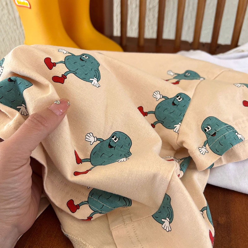 Áo Thun Cotton Mỏng Tay Ngắn In Họa Tiết Hoạt Hình Phong Cách Hàn Quốc Thời Trang Mùa Hè Cho Bé Trai Và Gái