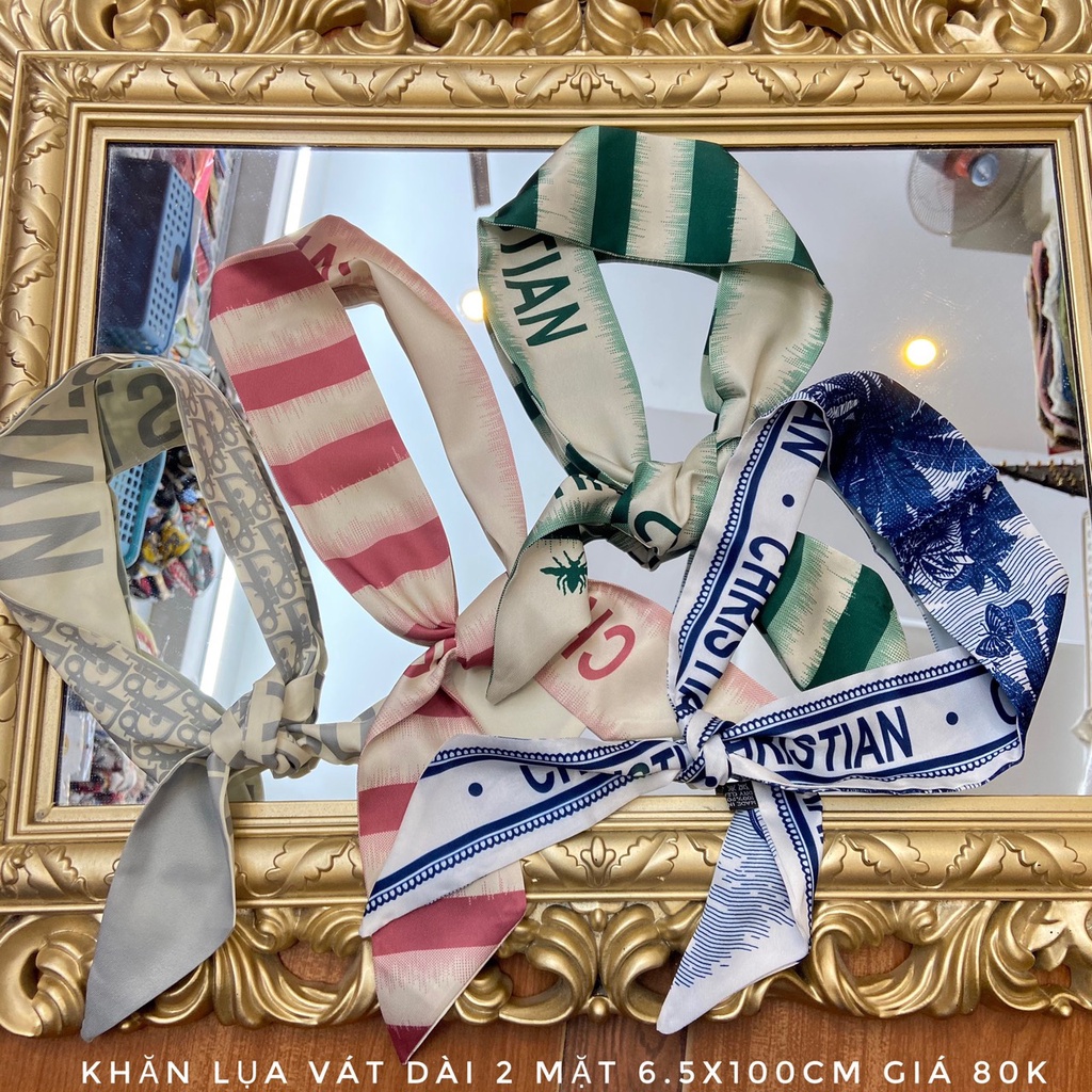 Khăn lụa vát dài 2 mặt họa tiết