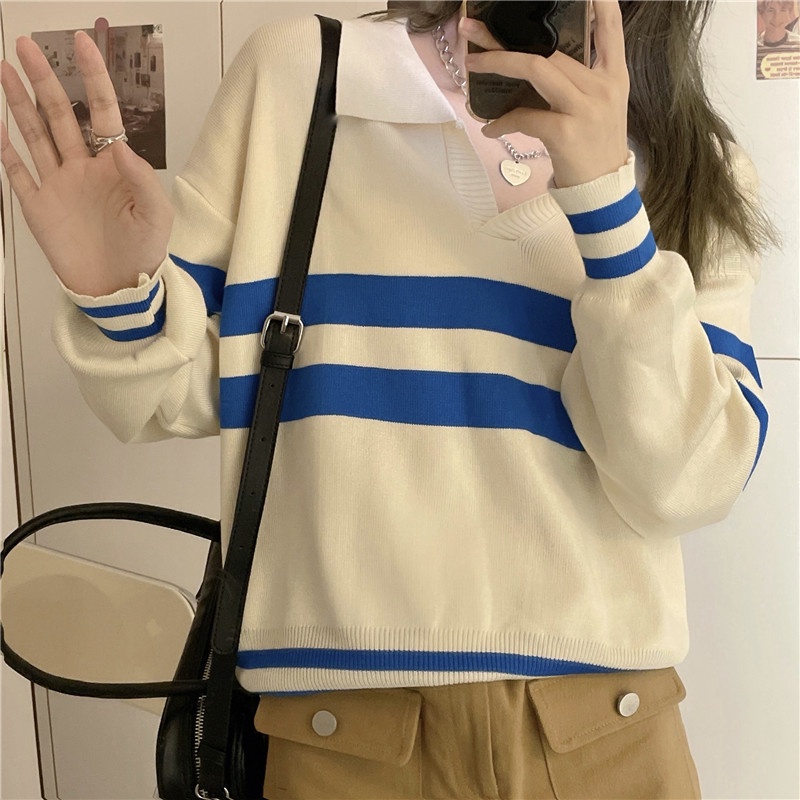 Mới Áo Sweater Tay Dài Cổ Polo Thời Trang Mùa Thu Phong Cách Hàn Quốc Cho Nữ