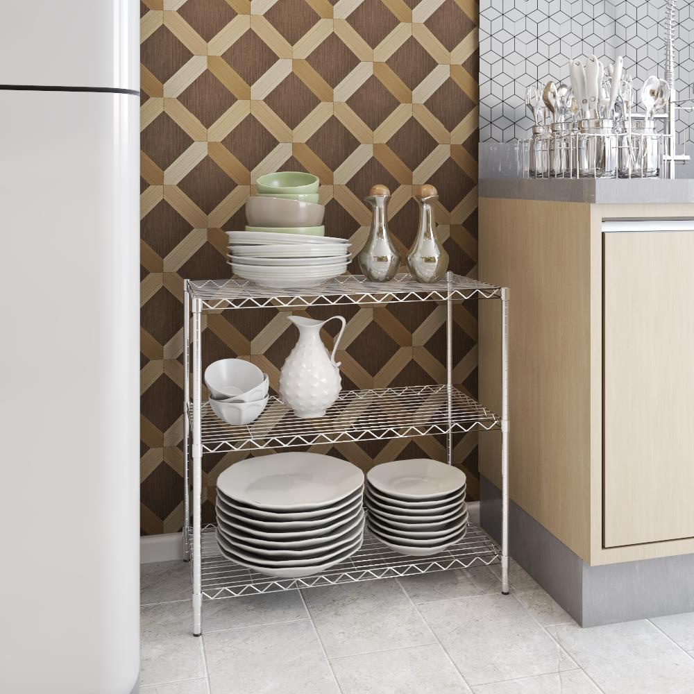 HomeBase STACKO Kệ 3 tầng bằng thép BAZE W60xH60xD30cm màu trắng bạc