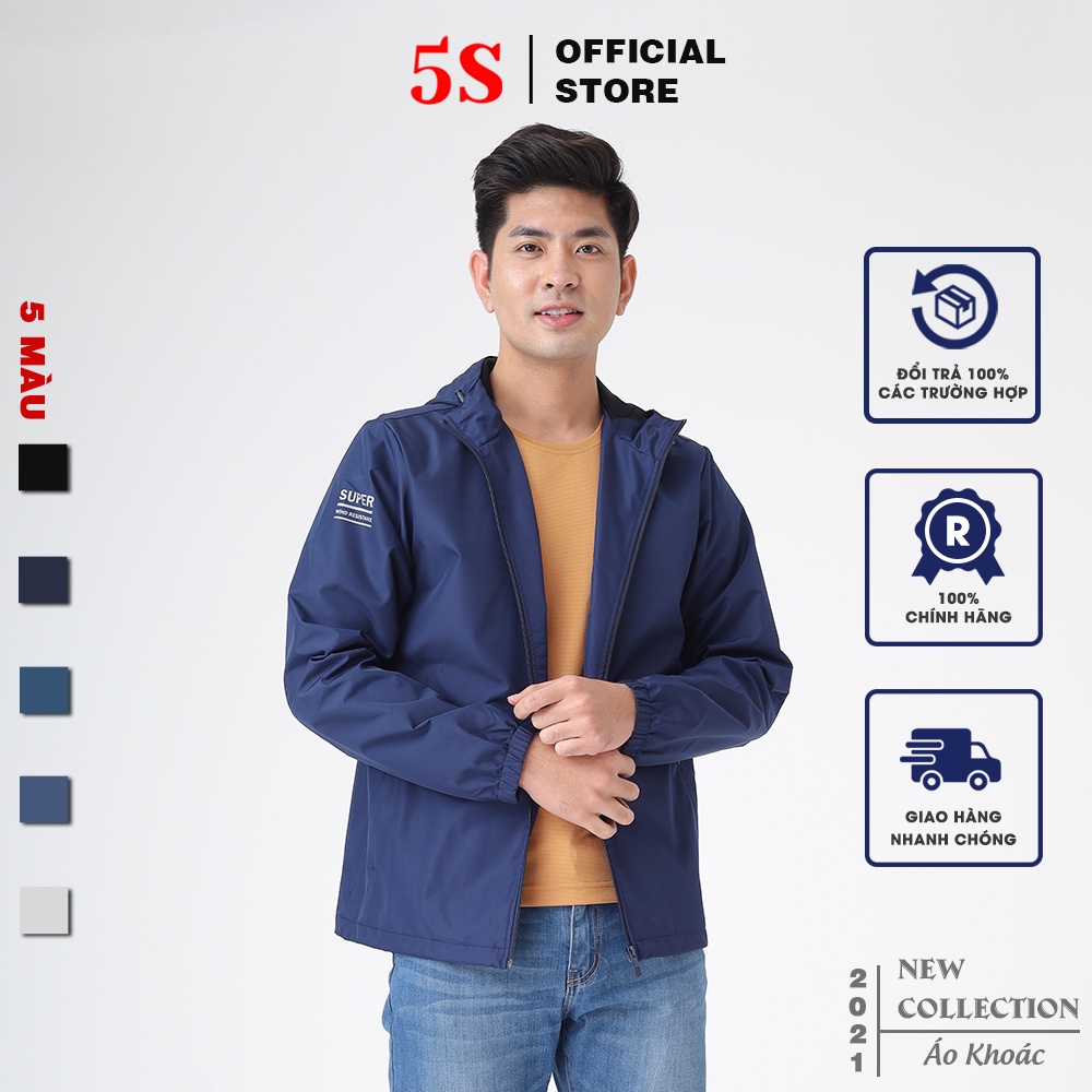 Áo Khoác Nam 5S (5 màu), Mũ Liền, Vải Gió Mềm Nhẹ, Chống Thấm Nước, Giữ Ấm Cực Tốt (AKG21009-02)