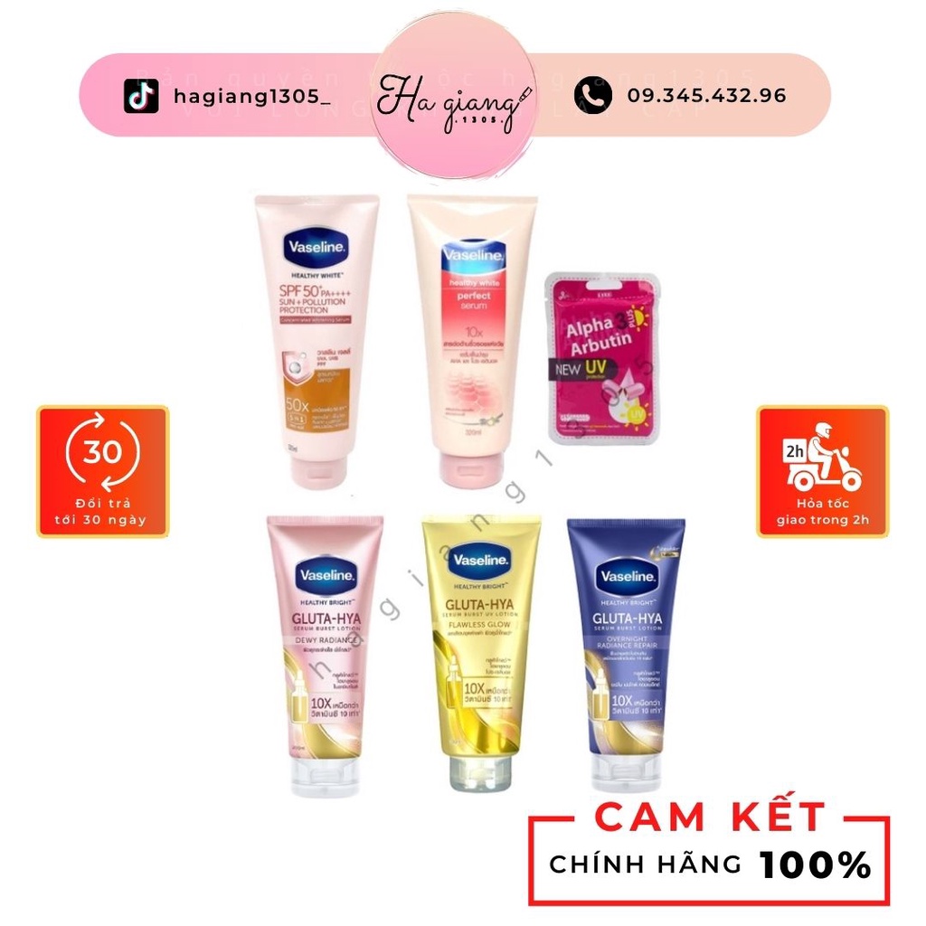 Sữa Dưỡng Thể Vaseline Tuýp 320ml và Viên kích trắng Alpha Arbutin 3 Plus+ Thái Lan