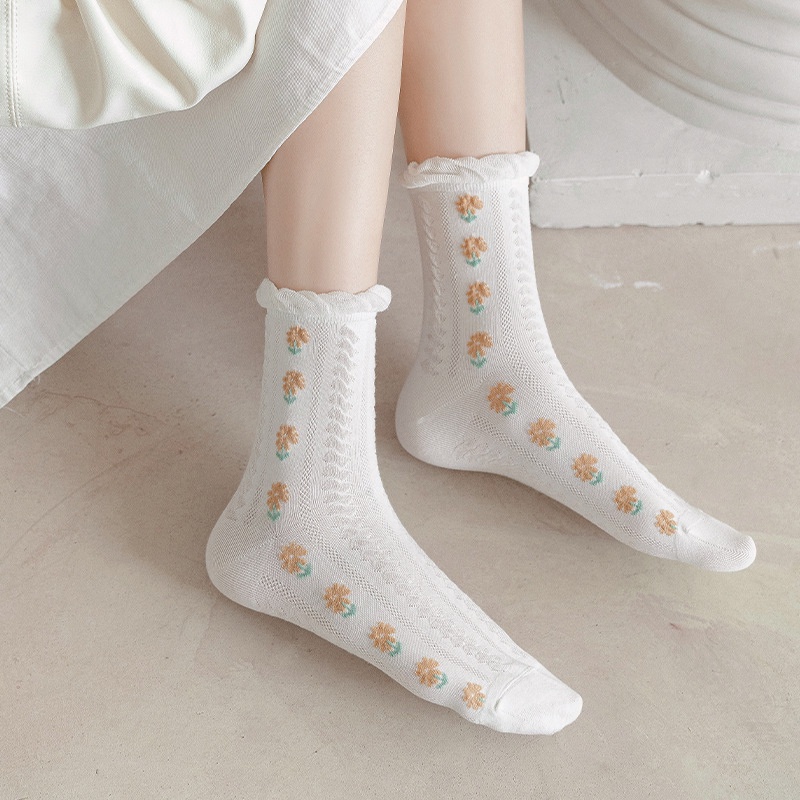 Vớ Cổ Cao Màu Trắng Phong Cách Vintage Cho Nữ