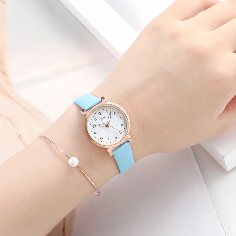 Đồng hồ nữ Jhui JH054 dây da mềm, mặt tròn nhỏ kiểu dáng thời trang mặt số dể dàng xem giờ | BigBuy360 - bigbuy360.vn