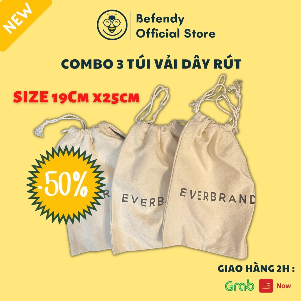 Combo 3 Túi vải dây rút, túi đựng mĩ phẩm, phụ kiện nhỏ xinh ... kích thước 25cmx19cm - Befendy