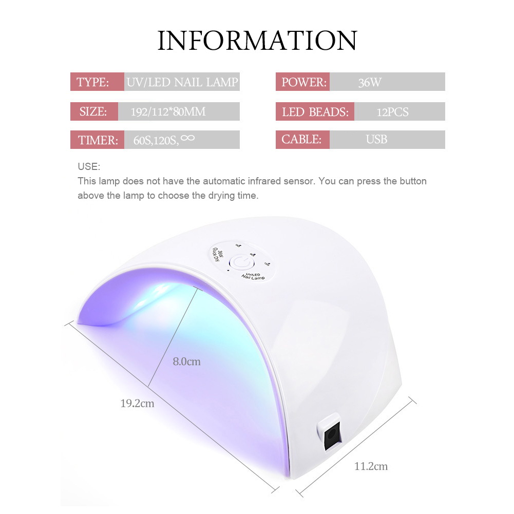 [Hàng mới về] Đèn LED UV hong khô móng tay 36W 60/120 giây