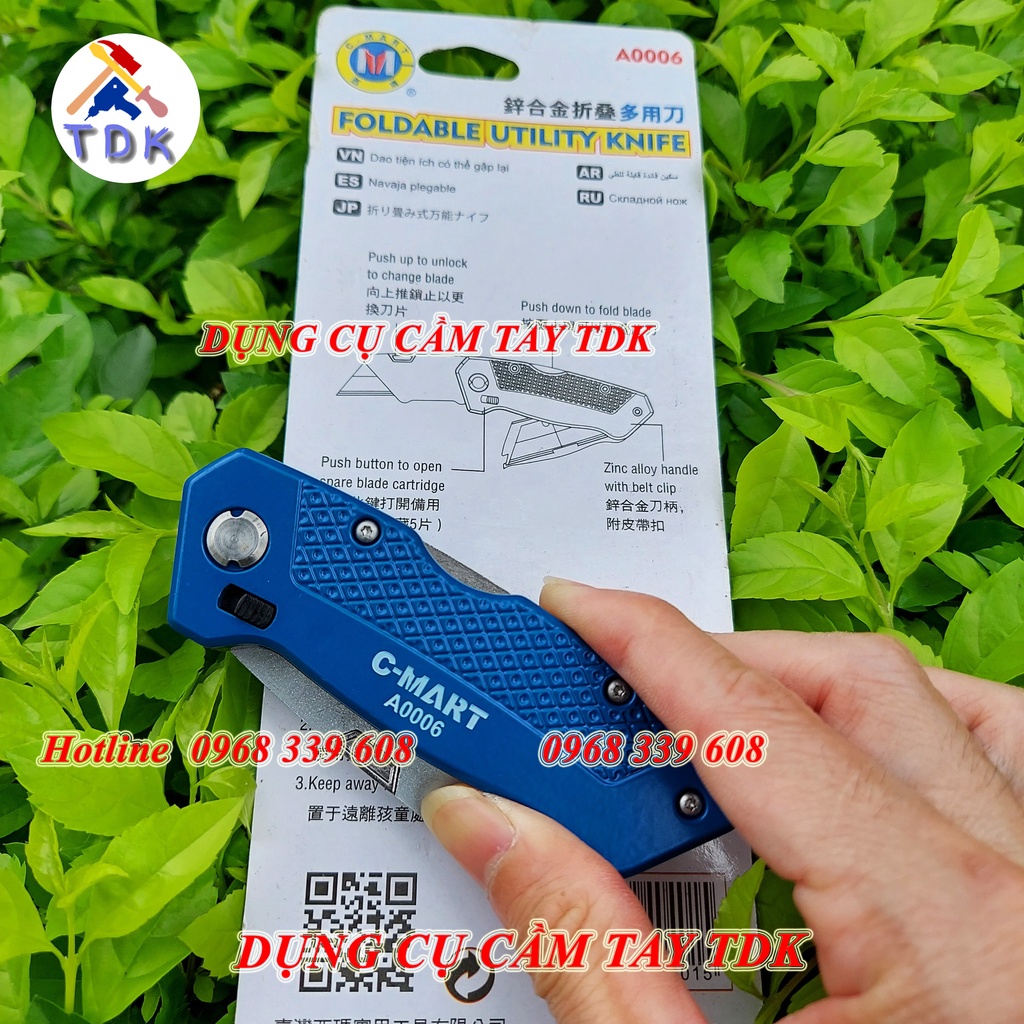 Dao rọc giấy cán xếp gấp gọn A0006 CMART kèm 6 lưỡi dao rọc cáp siêu sắc
