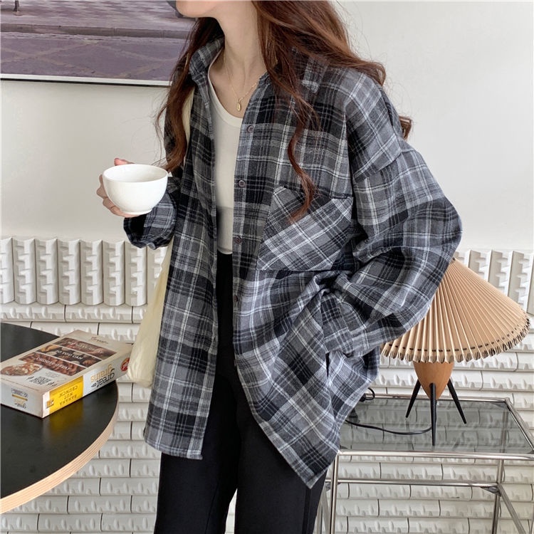 Áo Khoác Sơ Mi Dáng Rộng Kẻ Sọc Kiểu Cổ Điển Thời Trang Mùa Thu Cho Nữ