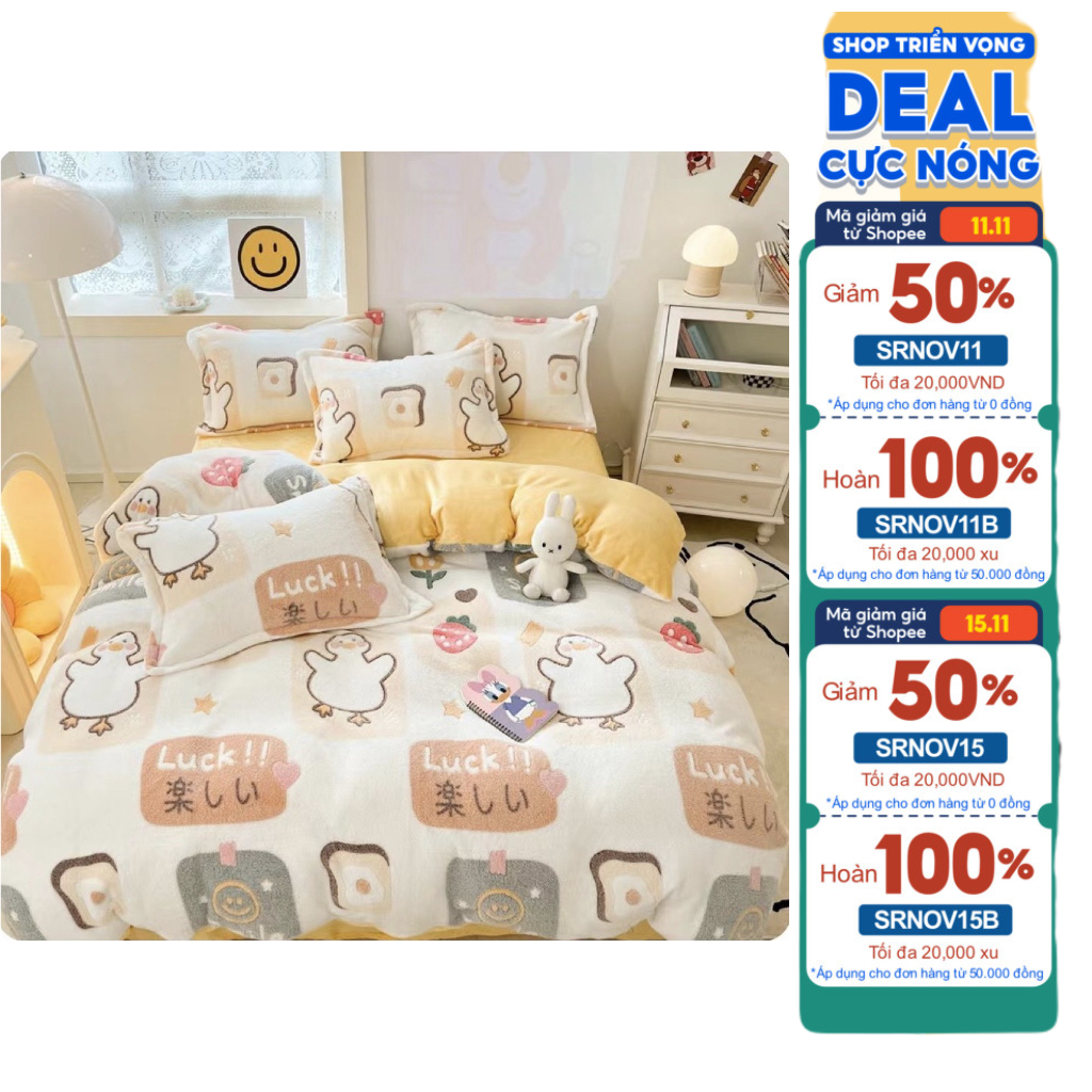 Bộ Chăn Ga Gối Nỉ Nhung 3D Mềm Mịn, Bộ Chăn Ga Gối Nỉ Tuyết Sữa Cao Cấp Loại 1 SHOP CHIẾU CAO SU