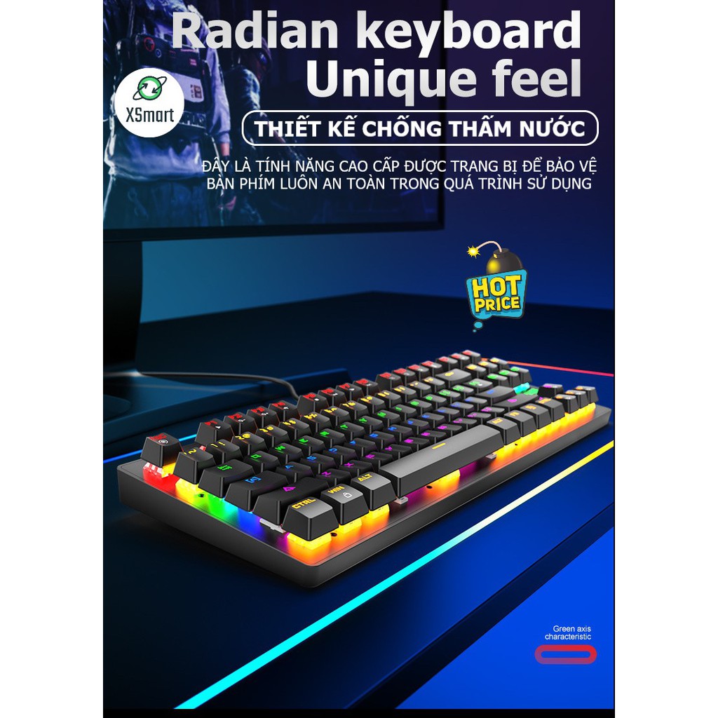 Bộ bàn phím CƠ và chuột có LED nhiều chế độ khác nhau chơi mọi tựa game trên máy tính pc laptop, K2+V6 đen