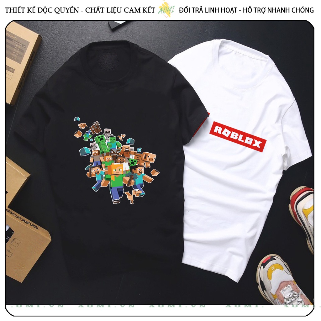 ÁO THUN robloxing game UNISEX PHÔNG ĐEN TAY NGẮN NAM NỮ GIA ĐÌNH CẶP ĐÔI SIZE TRẺ EM BÉ TRAI GÁI AOMIVN