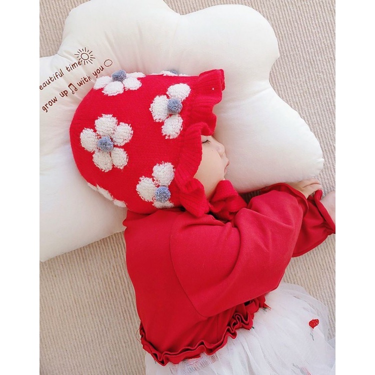 Mũ len cho sơ sinh gái trai trùm đầu hình hoa dễ thương phù hợp trẻ em 5 đến 18 tháng tuổi - ML28