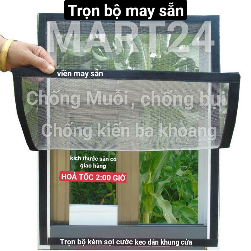 Lưới chống muỗi, chống kiến ba khoang, trọn bộ may sẵn kèm sợi cước keo dán khung
