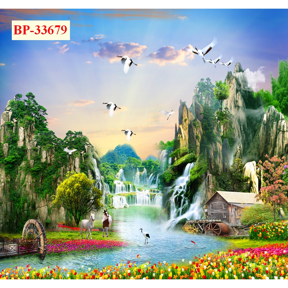 Tranh thác nước thiên nhiên khổ lớn, không giới hạn kích thức