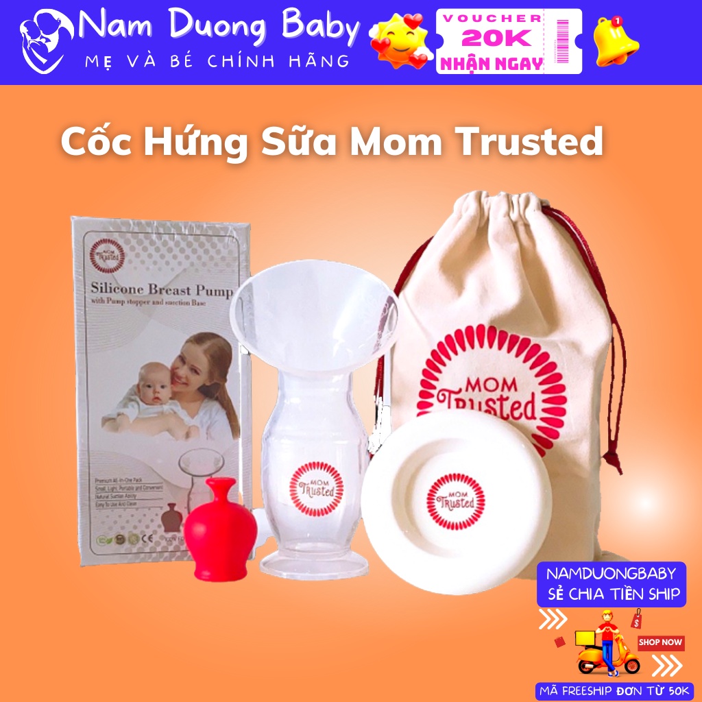 Cốc hứng và hút sữa Silicone Mom Trusted 100% silicone cao cấp.