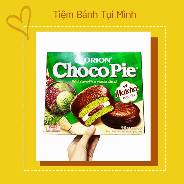 [1 hộp- 12 gói] Chocopie Matcha Đậu Đỏ