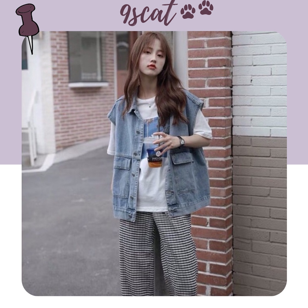 [Sẵn] AB2_Áo gile bò, áo jean unisex dáng rộng phong cách ulzzang hàn quốc
