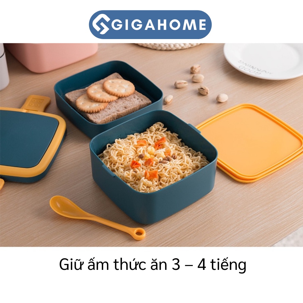 Hộp Đựng Cơm Văn Phòng Giữ Nhiệt 1000ml 2 Tầng Kèm Thìa Có Quai Xách GIGAHOME 10047