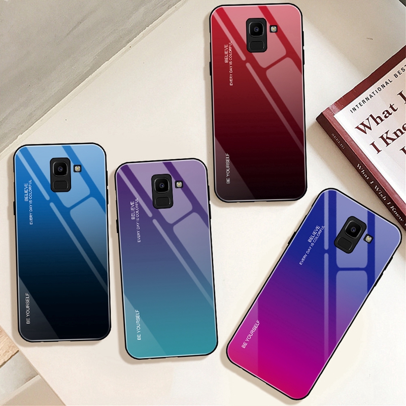 Ốp lưng mặt kính viền mềm thiết kế màu gradient dành cho Samsung Note 8 9 J8 J4 J6 Plus | BigBuy360 - bigbuy360.vn