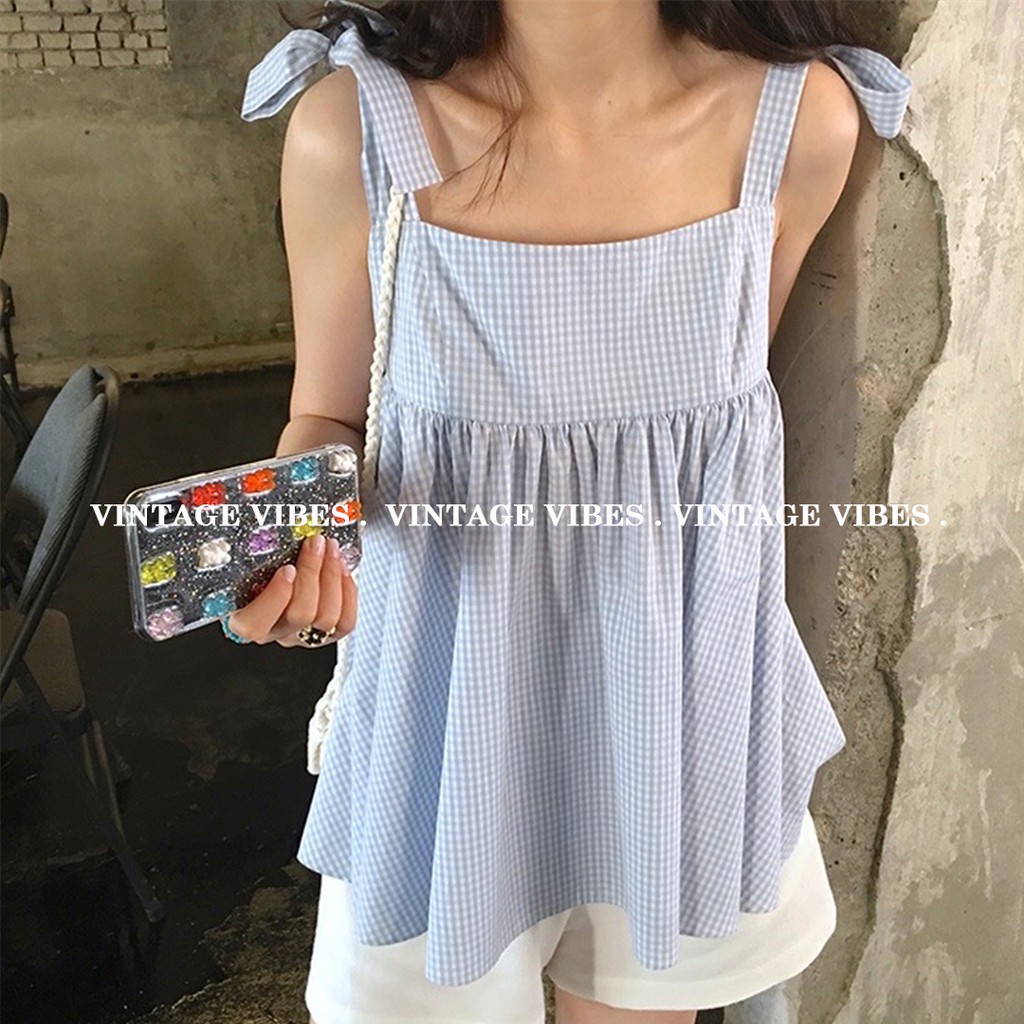 Set áo babydoll 2 dây buộc nơ vai kèm quần sooc phong cách Hàn Quốc (hàng QC) - Ảnh thật | WebRaoVat - webraovat.net.vn