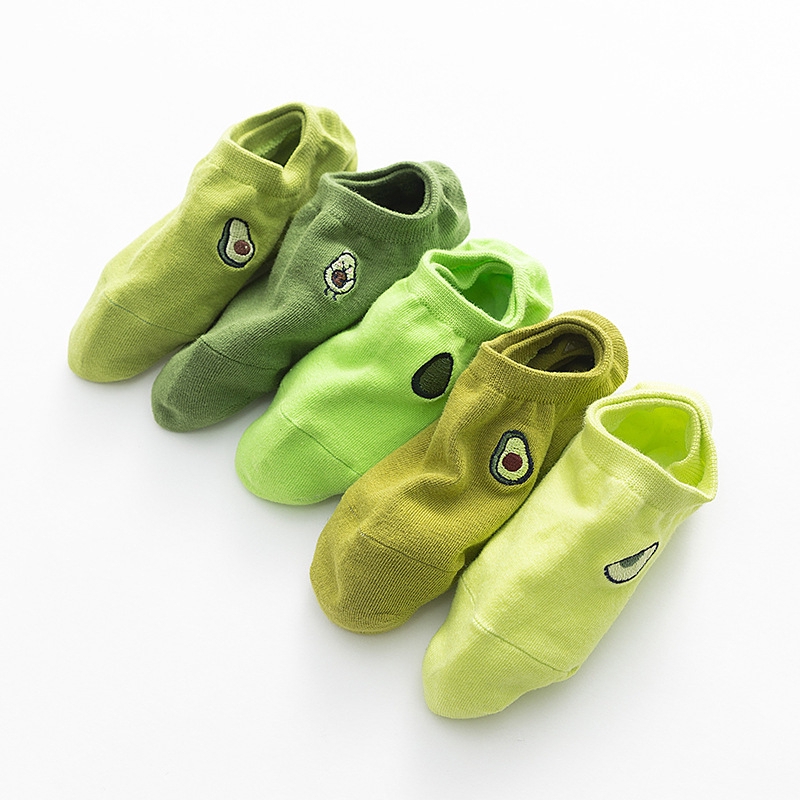 Green Avocado Ankle Boat Socks Women Cute Cotton Girl Printed Invisible Anklet Socks Target Best Funny Low Cut Socks Loafer Sox Nonslip Low Cut Socks